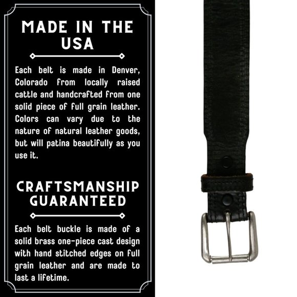 R.G. BULLCO U.S.A. Leather Belt Black Removable Brass Buckle Men's Unisex Sz 50 - Picture 11 of 12